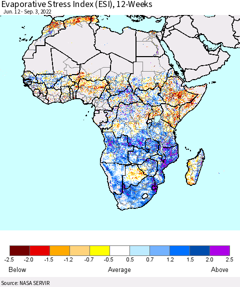 Africa Evaporative Stress Index (ESI), 12-Weeks Thematic Map For 8/29/2022 - 9/4/2022