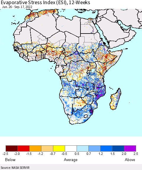 Africa Evaporative Stress Index (ESI), 12-Weeks Thematic Map For 9/12/2022 - 9/18/2022