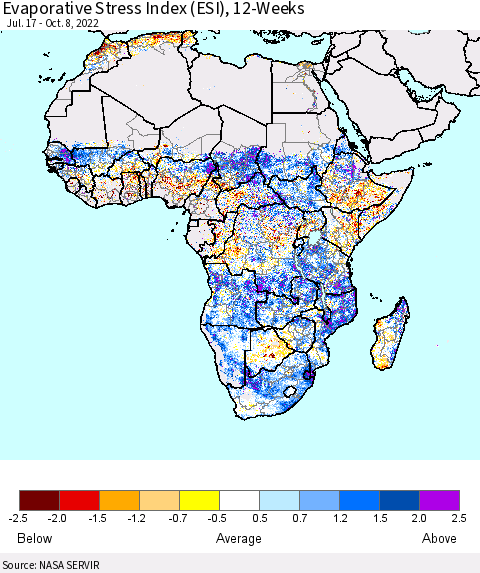 Africa Evaporative Stress Index (ESI), 12-Weeks Thematic Map For 10/3/2022 - 10/9/2022