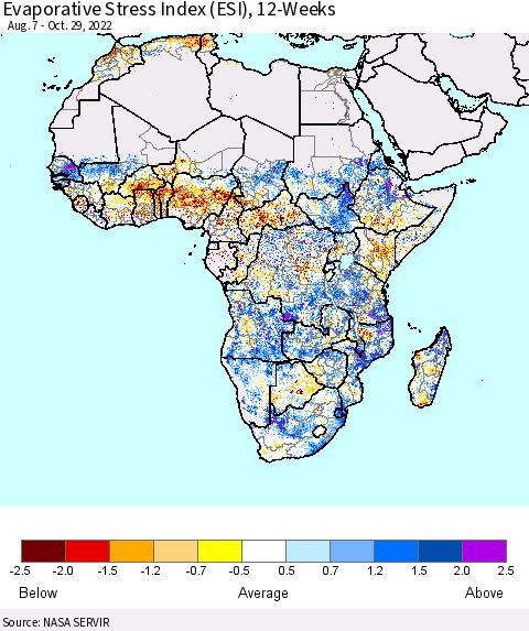 Africa Evaporative Stress Index (ESI), 12-Weeks Thematic Map For 10/24/2022 - 10/30/2022