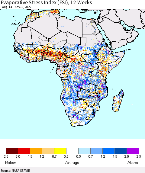 Africa Evaporative Stress Index (ESI), 12-Weeks Thematic Map For 10/31/2022 - 11/6/2022