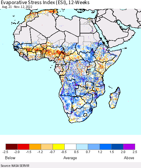 Africa Evaporative Stress Index (ESI), 12-Weeks Thematic Map For 11/7/2022 - 11/13/2022