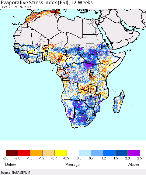 Africa Evaporative Stress Index (ESI), 12-Weeks Thematic Map For 12/19/2022 - 12/25/2022