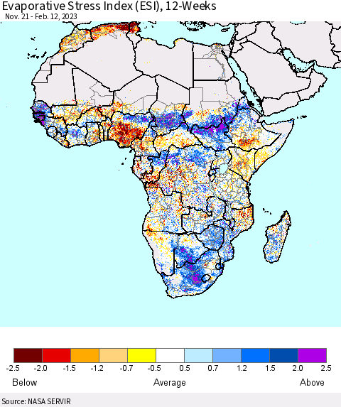 Africa Evaporative Stress Index (ESI), 12-Weeks Thematic Map For 2/6/2023 - 2/12/2023