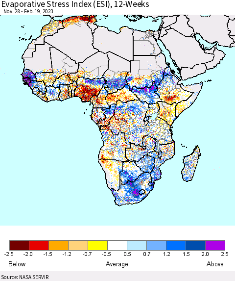 Africa Evaporative Stress Index (ESI), 12-Weeks Thematic Map For 2/13/2023 - 2/19/2023