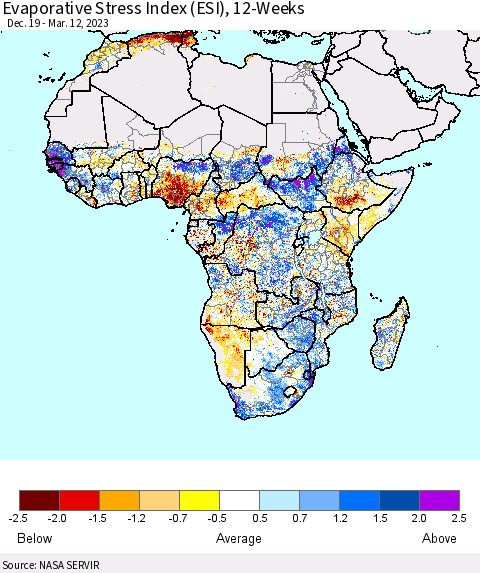 Africa Evaporative Stress Index (ESI), 12-Weeks Thematic Map For 3/6/2023 - 3/12/2023