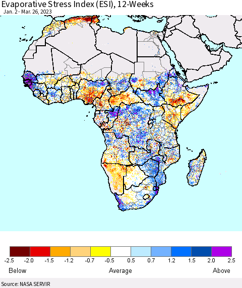Africa Evaporative Stress Index (ESI), 12-Weeks Thematic Map For 3/20/2023 - 3/26/2023