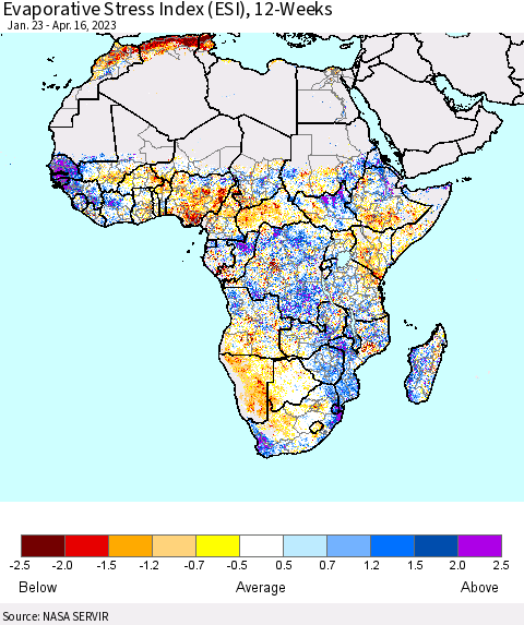Africa Evaporative Stress Index (ESI), 12-Weeks Thematic Map For 4/10/2023 - 4/16/2023
