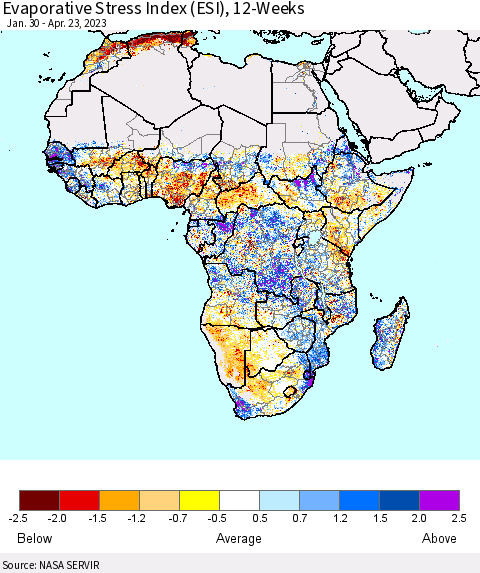 Africa Evaporative Stress Index (ESI), 12-Weeks Thematic Map For 4/17/2023 - 4/23/2023