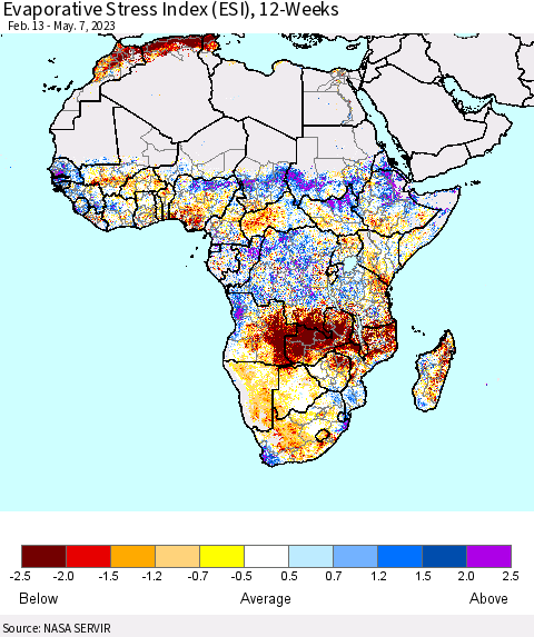 Africa Evaporative Stress Index (ESI), 12-Weeks Thematic Map For 5/1/2023 - 5/7/2023