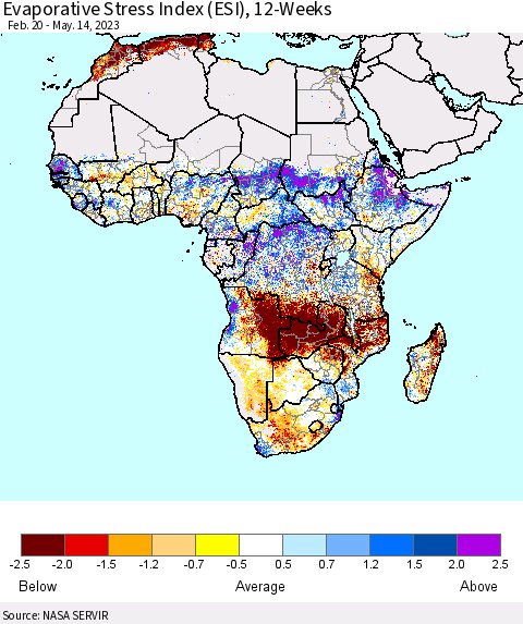Africa Evaporative Stress Index (ESI), 12-Weeks Thematic Map For 5/8/2023 - 5/14/2023