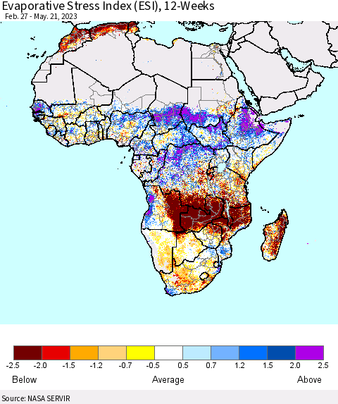 Africa Evaporative Stress Index (ESI), 12-Weeks Thematic Map For 5/15/2023 - 5/21/2023