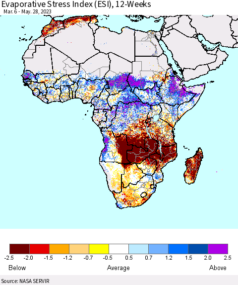 Africa Evaporative Stress Index (ESI), 12-Weeks Thematic Map For 5/22/2023 - 5/28/2023