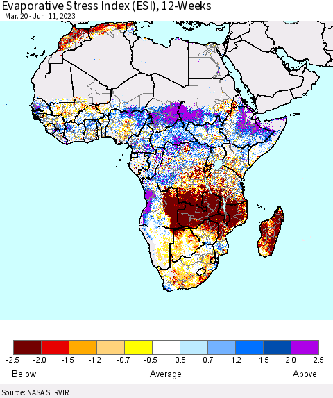 Africa Evaporative Stress Index (ESI), 12-Weeks Thematic Map For 6/5/2023 - 6/11/2023
