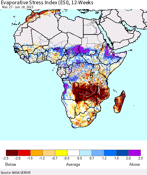 Africa Evaporative Stress Index (ESI), 12-Weeks Thematic Map For 6/12/2023 - 6/18/2023