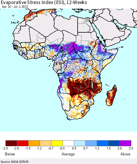 Africa Evaporative Stress Index (ESI), 12-Weeks Thematic Map For 6/26/2023 - 7/2/2023