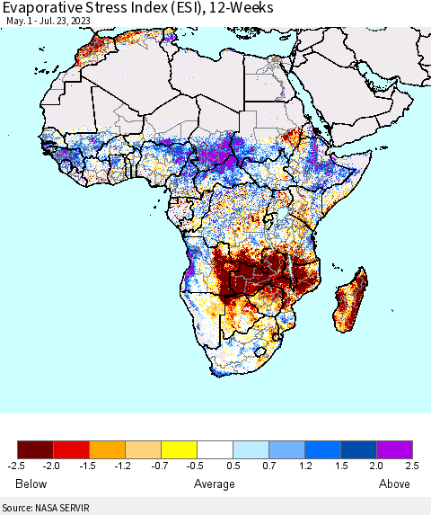 Africa Evaporative Stress Index (ESI), 12-Weeks Thematic Map For 7/17/2023 - 7/23/2023