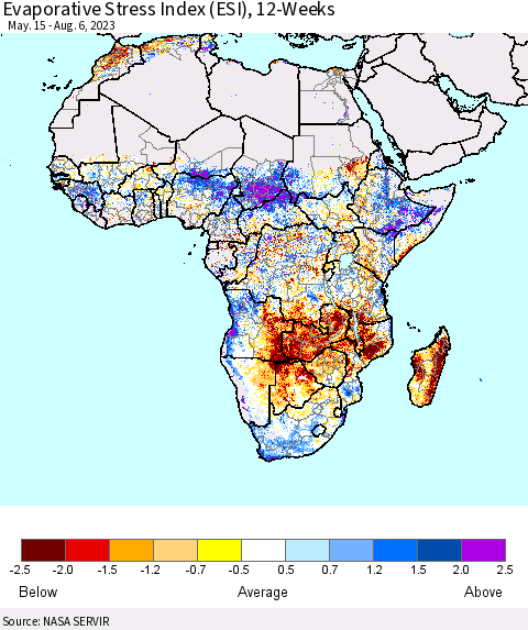 Africa Evaporative Stress Index (ESI), 12-Weeks Thematic Map For 7/31/2023 - 8/6/2023