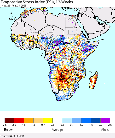 Africa Evaporative Stress Index (ESI), 12-Weeks Thematic Map For 8/7/2023 - 8/13/2023