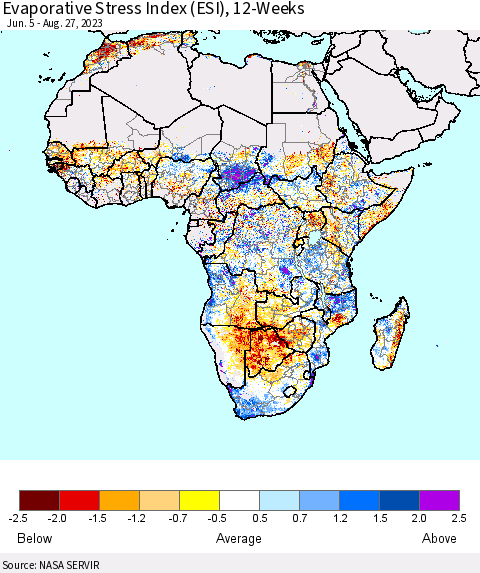 Africa Evaporative Stress Index (ESI), 12-Weeks Thematic Map For 8/21/2023 - 8/27/2023