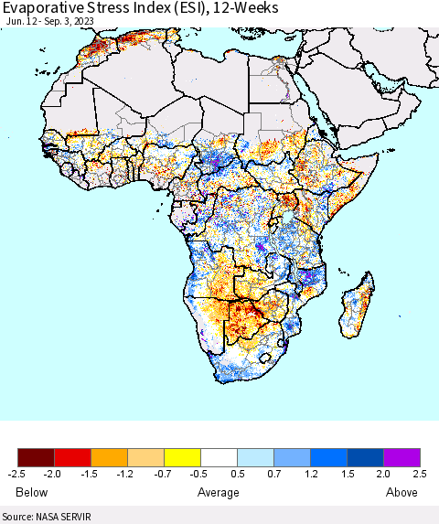 Africa Evaporative Stress Index (ESI), 12-Weeks Thematic Map For 8/28/2023 - 9/3/2023