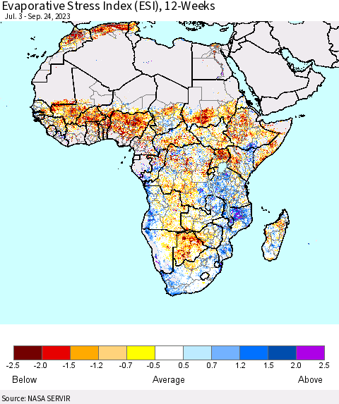 Africa Evaporative Stress Index (ESI), 12-Weeks Thematic Map For 9/18/2023 - 9/24/2023