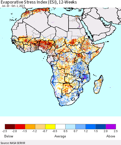 Africa Evaporative Stress Index (ESI), 12-Weeks Thematic Map For 9/25/2023 - 10/1/2023