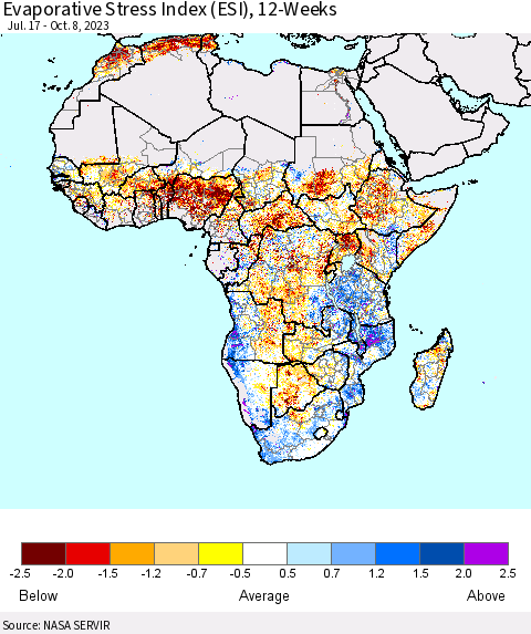 Africa Evaporative Stress Index (ESI), 12-Weeks Thematic Map For 10/2/2023 - 10/8/2023