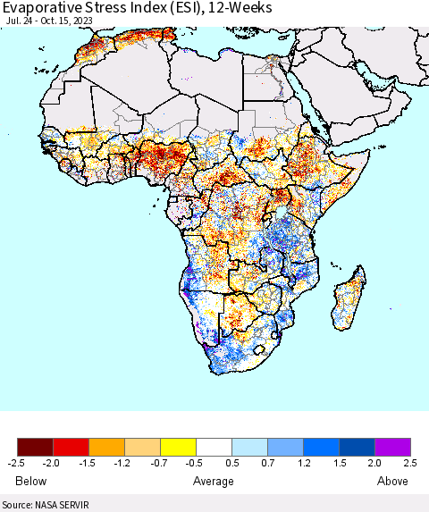 Africa Evaporative Stress Index (ESI), 12-Weeks Thematic Map For 10/9/2023 - 10/15/2023