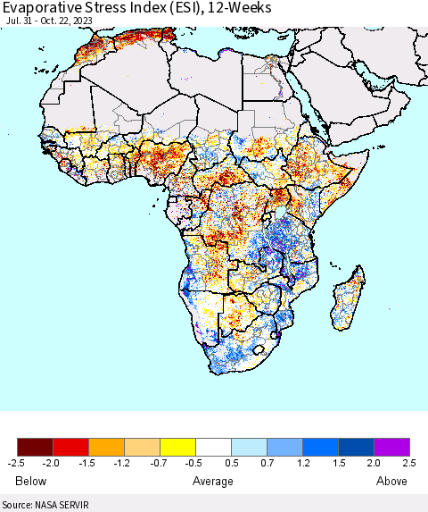 Africa Evaporative Stress Index (ESI), 12-Weeks Thematic Map For 10/16/2023 - 10/22/2023