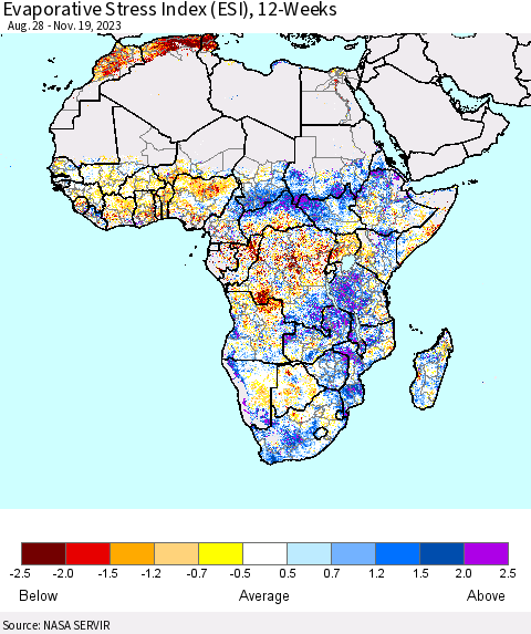 Africa Evaporative Stress Index (ESI), 12-Weeks Thematic Map For 11/13/2023 - 11/19/2023