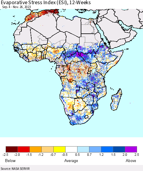 Africa Evaporative Stress Index (ESI), 12-Weeks Thematic Map For 11/20/2023 - 11/26/2023