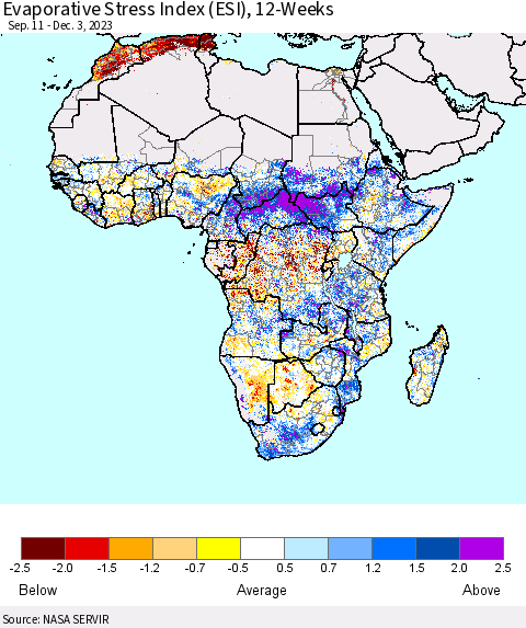 Africa Evaporative Stress Index (ESI), 12-Weeks Thematic Map For 11/27/2023 - 12/3/2023