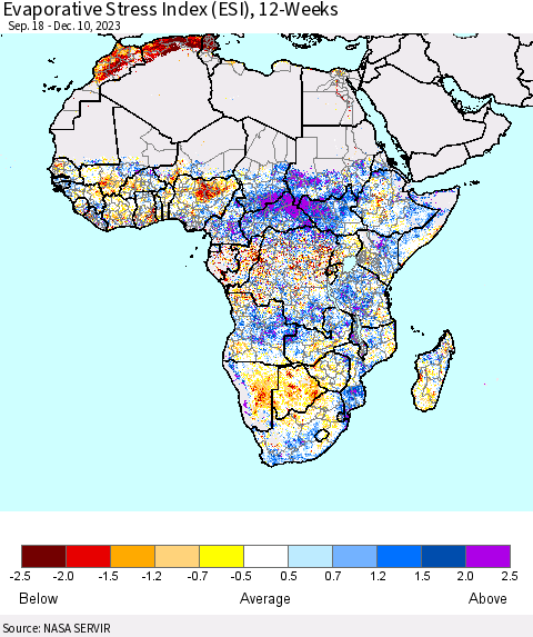 Africa Evaporative Stress Index (ESI), 12-Weeks Thematic Map For 12/4/2023 - 12/10/2023