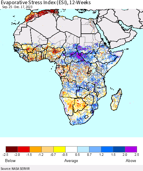 Africa Evaporative Stress Index (ESI), 12-Weeks Thematic Map For 12/11/2023 - 12/17/2023
