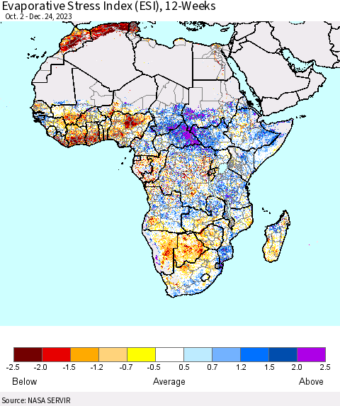 Africa Evaporative Stress Index (ESI), 12-Weeks Thematic Map For 12/18/2023 - 12/24/2023