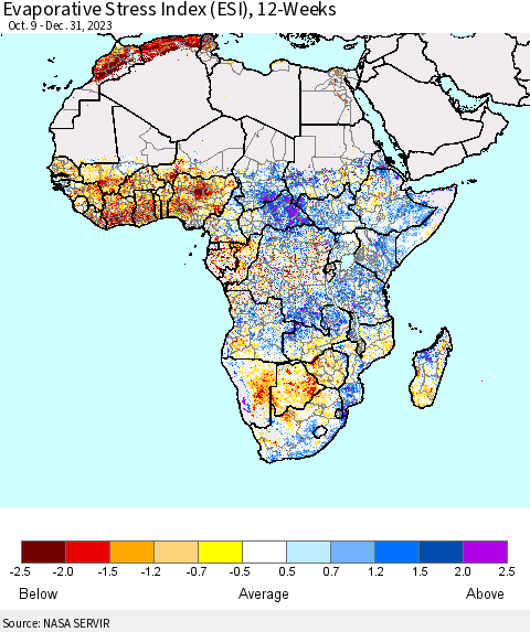 Africa Evaporative Stress Index (ESI), 12-Weeks Thematic Map For 12/25/2023 - 12/31/2023