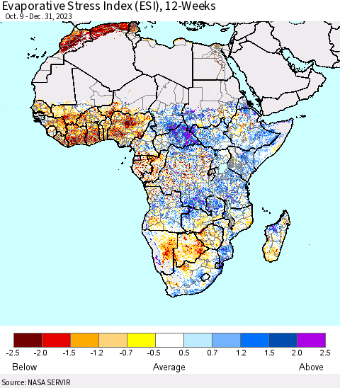 Africa Evaporative Stress Index (ESI), 12-Weeks Thematic Map For 1/1/2024 - 1/7/2024