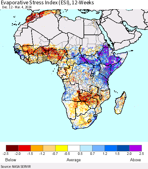 Africa Evaporative Stress Index (ESI), 12-Weeks Thematic Map For 3/4/2024 - 3/10/2024