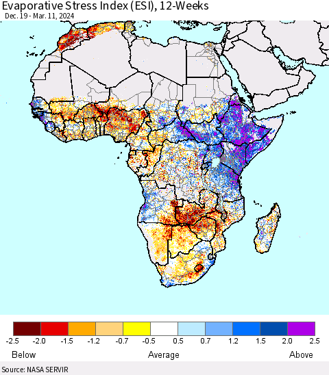 Africa Evaporative Stress Index (ESI), 12-Weeks Thematic Map For 3/11/2024 - 3/17/2024