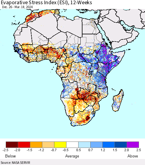 Africa Evaporative Stress Index (ESI), 12-Weeks Thematic Map For 3/18/2024 - 3/24/2024