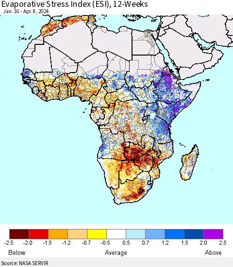 Africa Evaporative Stress Index (ESI), 12-Weeks Thematic Map For 4/8/2024 - 4/14/2024
