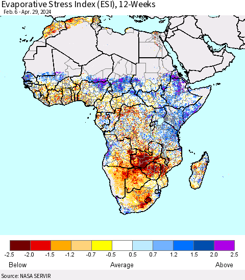 Africa Evaporative Stress Index (ESI), 12-Weeks Thematic Map For 4/29/2024 - 5/5/2024