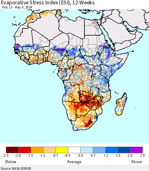 Africa Evaporative Stress Index (ESI), 12-Weeks Thematic Map For 5/6/2024 - 5/12/2024