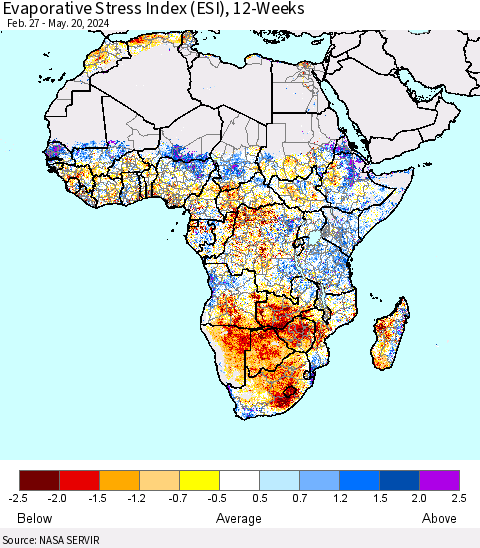 Africa Evaporative Stress Index (ESI), 12-Weeks Thematic Map For 5/20/2024 - 5/26/2024