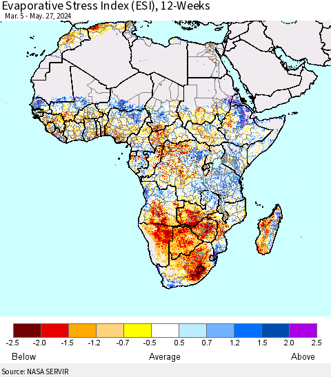 Africa Evaporative Stress Index (ESI), 12-Weeks Thematic Map For 5/27/2024 - 6/2/2024