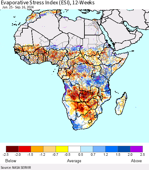 Africa Evaporative Stress Index (ESI), 12-Weeks Thematic Map For 9/16/2024 - 9/22/2024