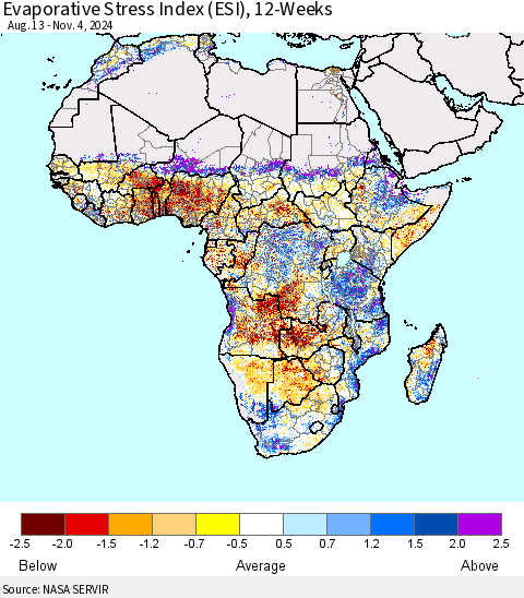 Africa Evaporative Stress Index (ESI), 12-Weeks Thematic Map For 11/4/2024 - 11/10/2024