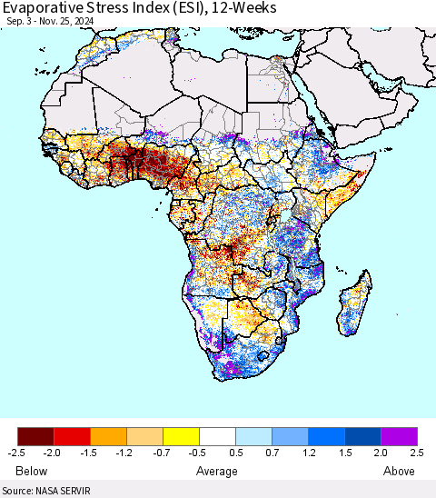 Africa Evaporative Stress Index (ESI), 12-Weeks Thematic Map For 11/25/2024 - 12/1/2024