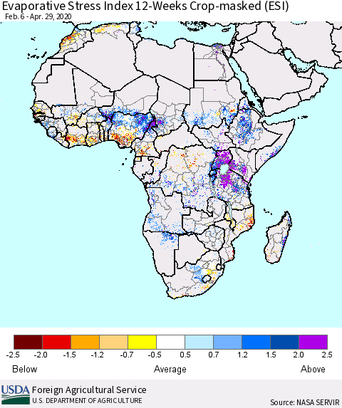 Africa Evaporative Stress Index (ESI), 12-Weeks over Croplands Thematic Map For 4/27/2020 - 5/3/2020